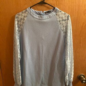 Miholl Baby Blue Shirt with Lace Sleeves